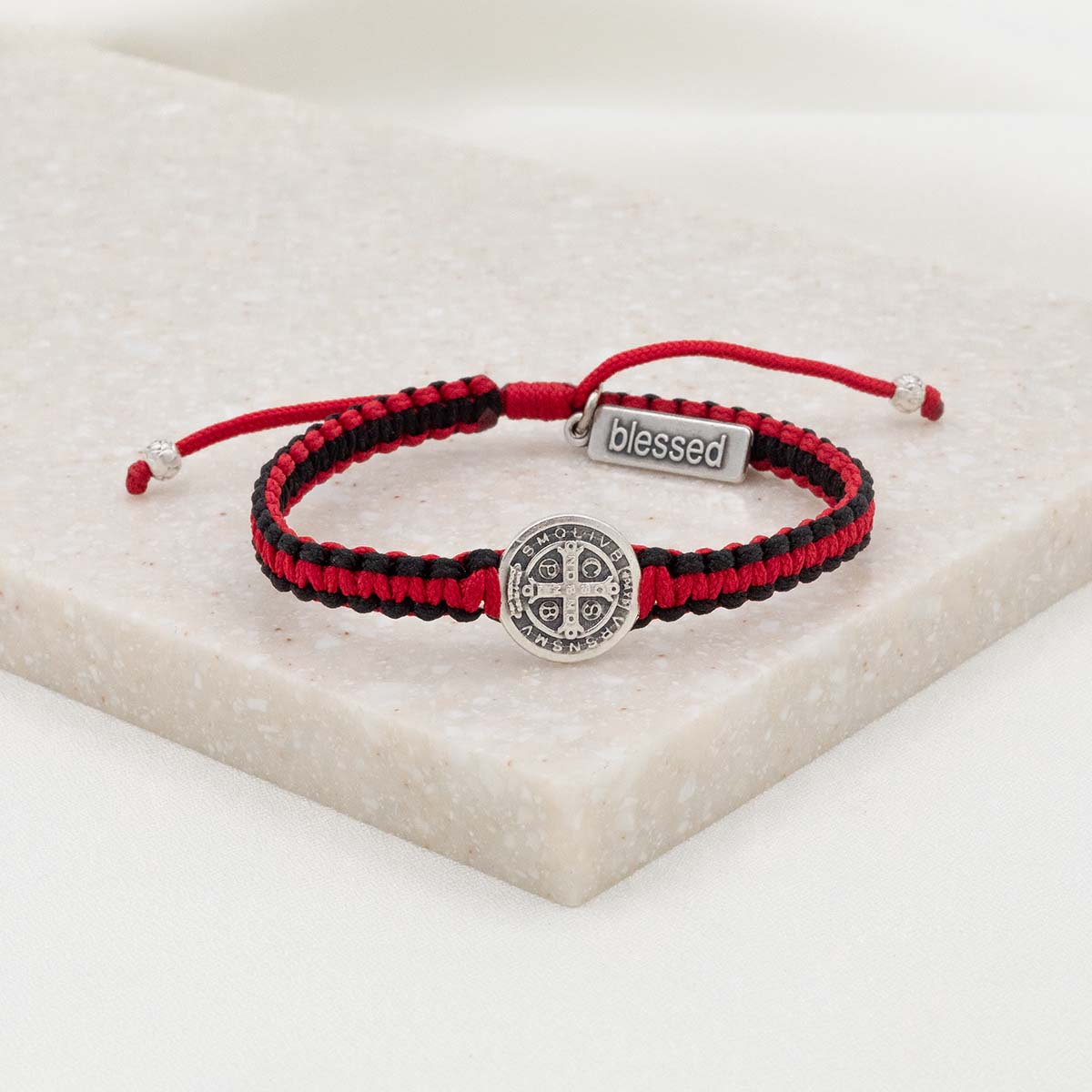 School Spirit Blessing Bracelet 1 Medal Black/Red/Silver