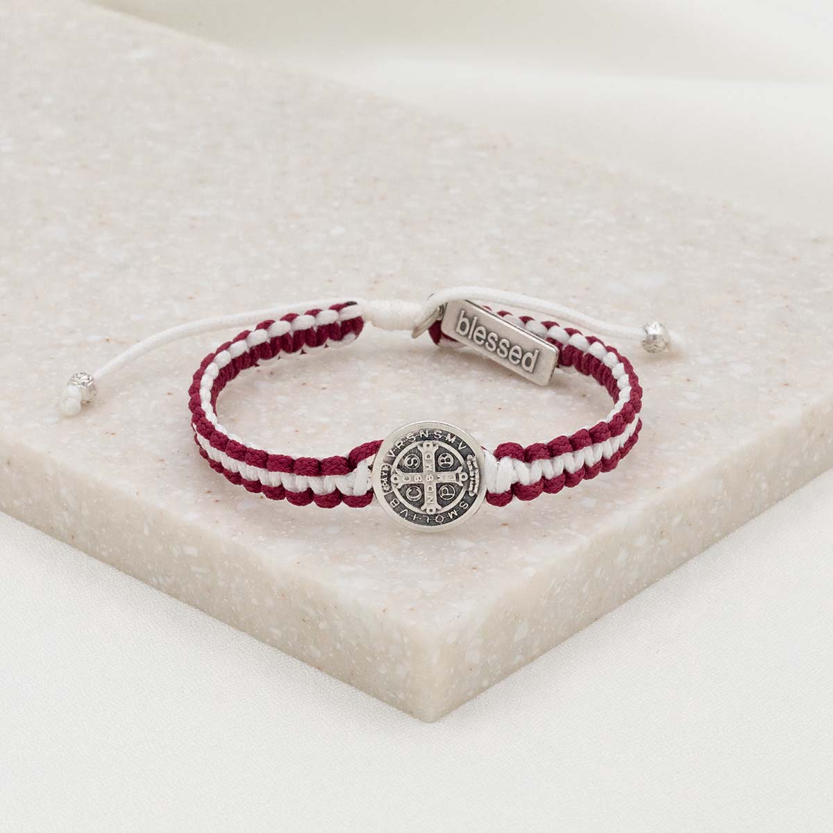 School Spirit Blessing Bracelet 1 Medal Merlot/White/Silver