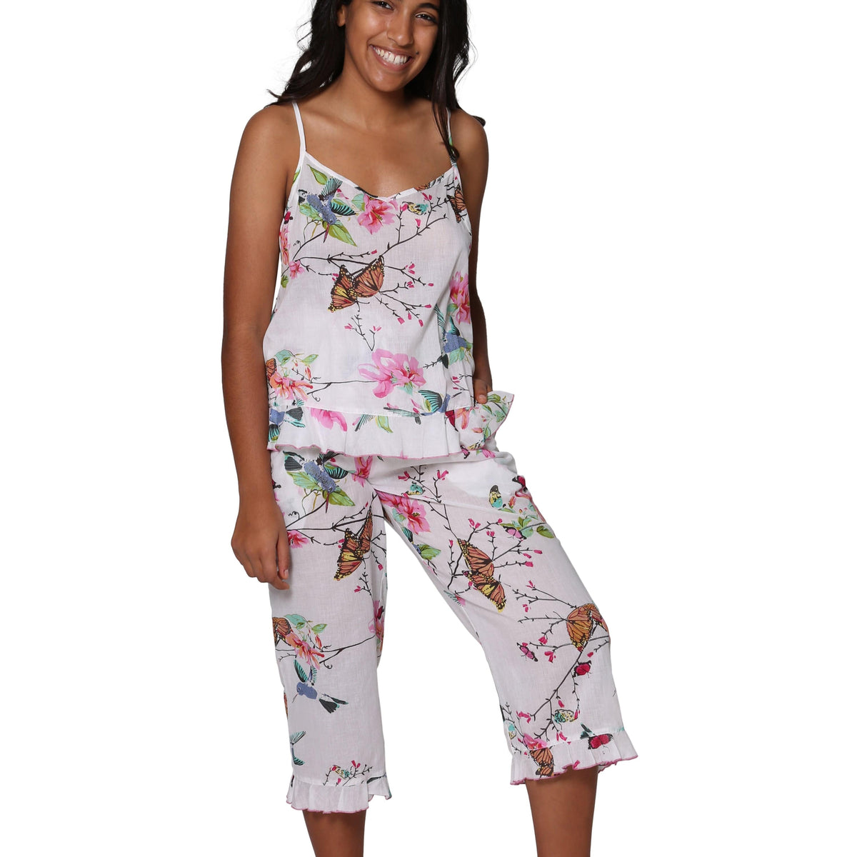 La Cera La Cera White Floral Cotton Pajamas - Little Miss Muffin Children & Home