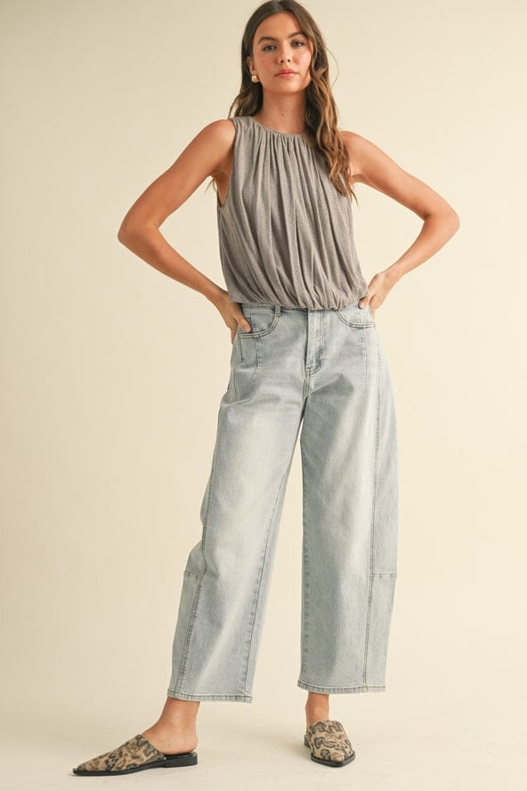 Miou Muse Miou Muse Linen Knitted Bubble Bottom Top in Stone - Little Miss Muffin Children & Home