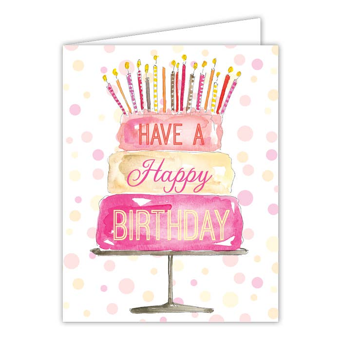 Have a Happy Birthday Cake Pink Small Folded Greeting Card