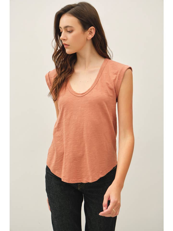 Garment Dyed Scoop V-Neck Cap Sleeve Top, 8 Available Colors