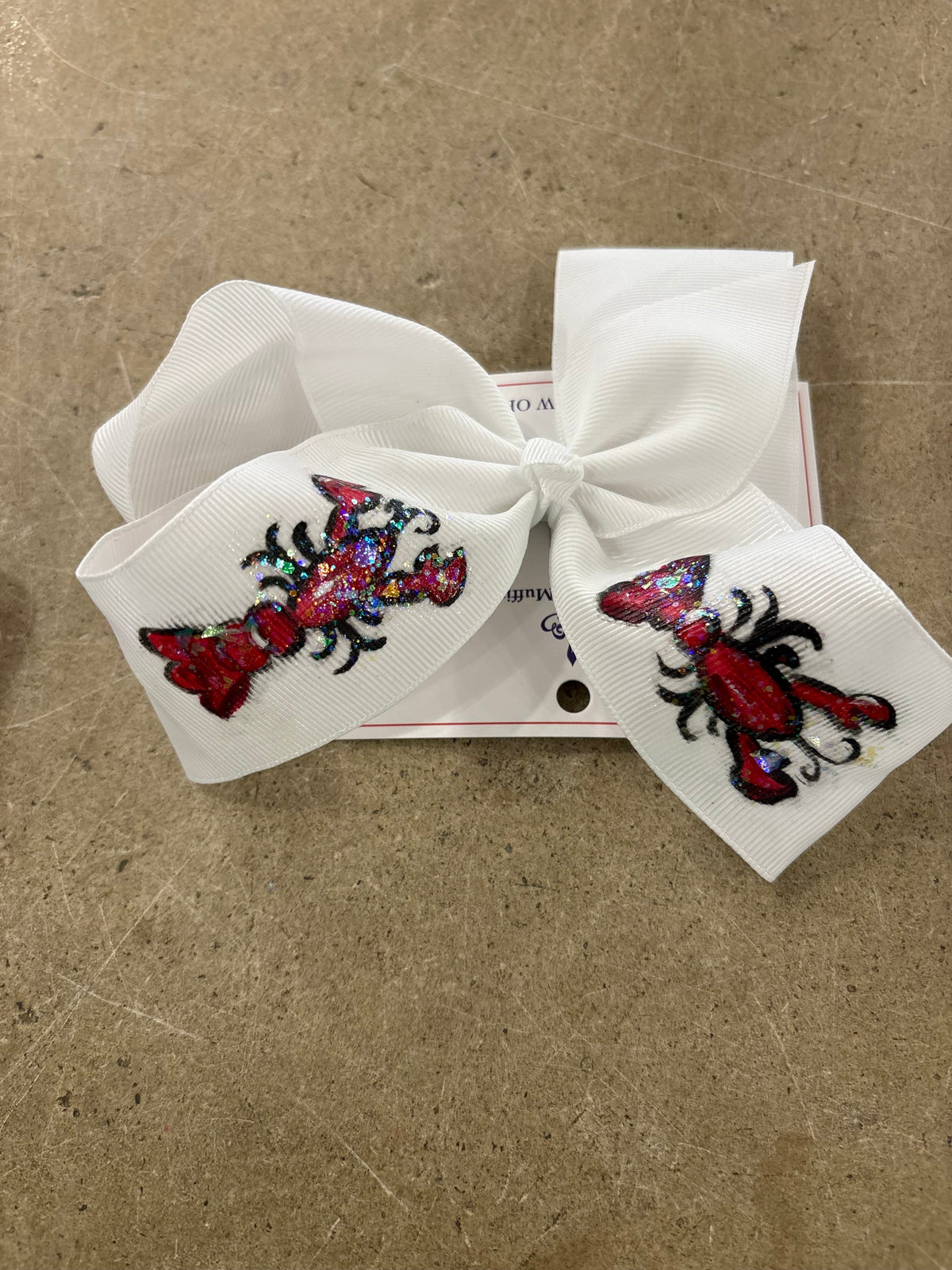Heidi Davis Crawfish Hand Painted Bow Double Glitter