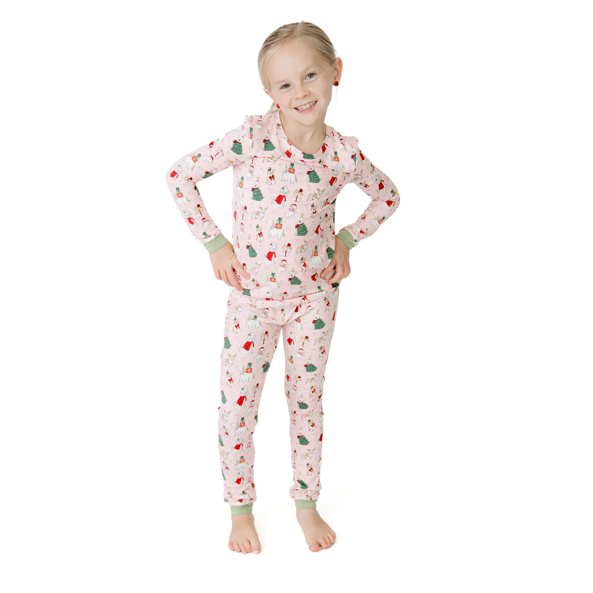 Christmas Dogs Pink Long Sleeve Loungewear Set