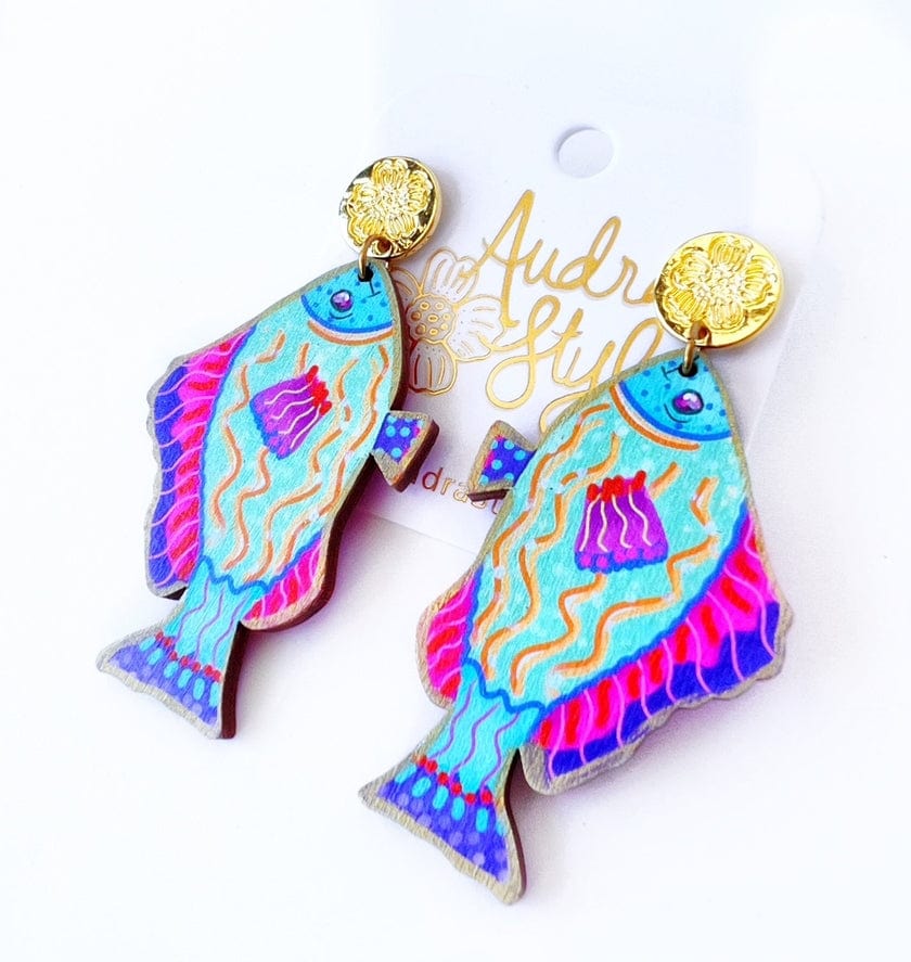 Audra Style Audra Style Mint Green Colorful Fish Dangle Earring Coastal Beach Spring Summer - Little Miss Muffin Children & Home