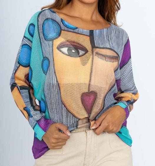 Loowie Loowie Blue Picasso Print Spring Long Sleeve Sweater - Little Miss Muffin Children & Home