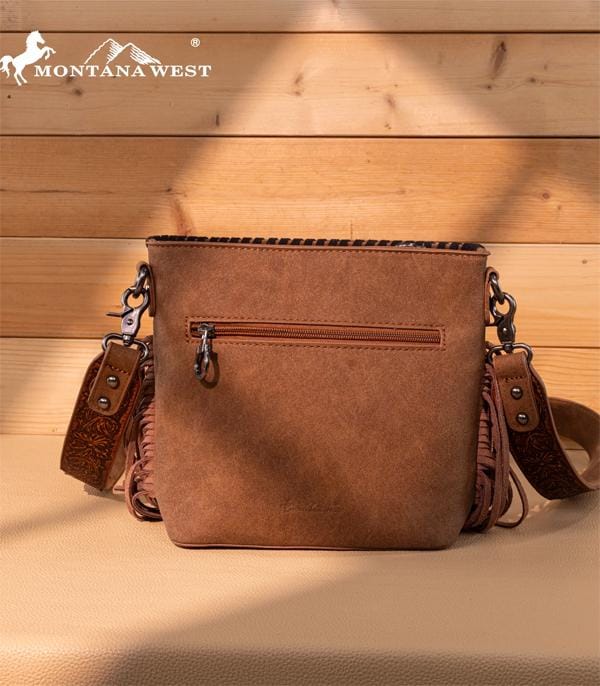 Brown Tooled Aztec Concho Crossbody