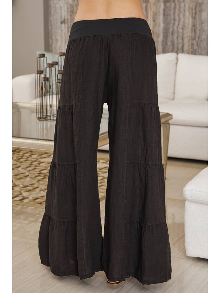 Italian Linen Tiered Palazzo Pants