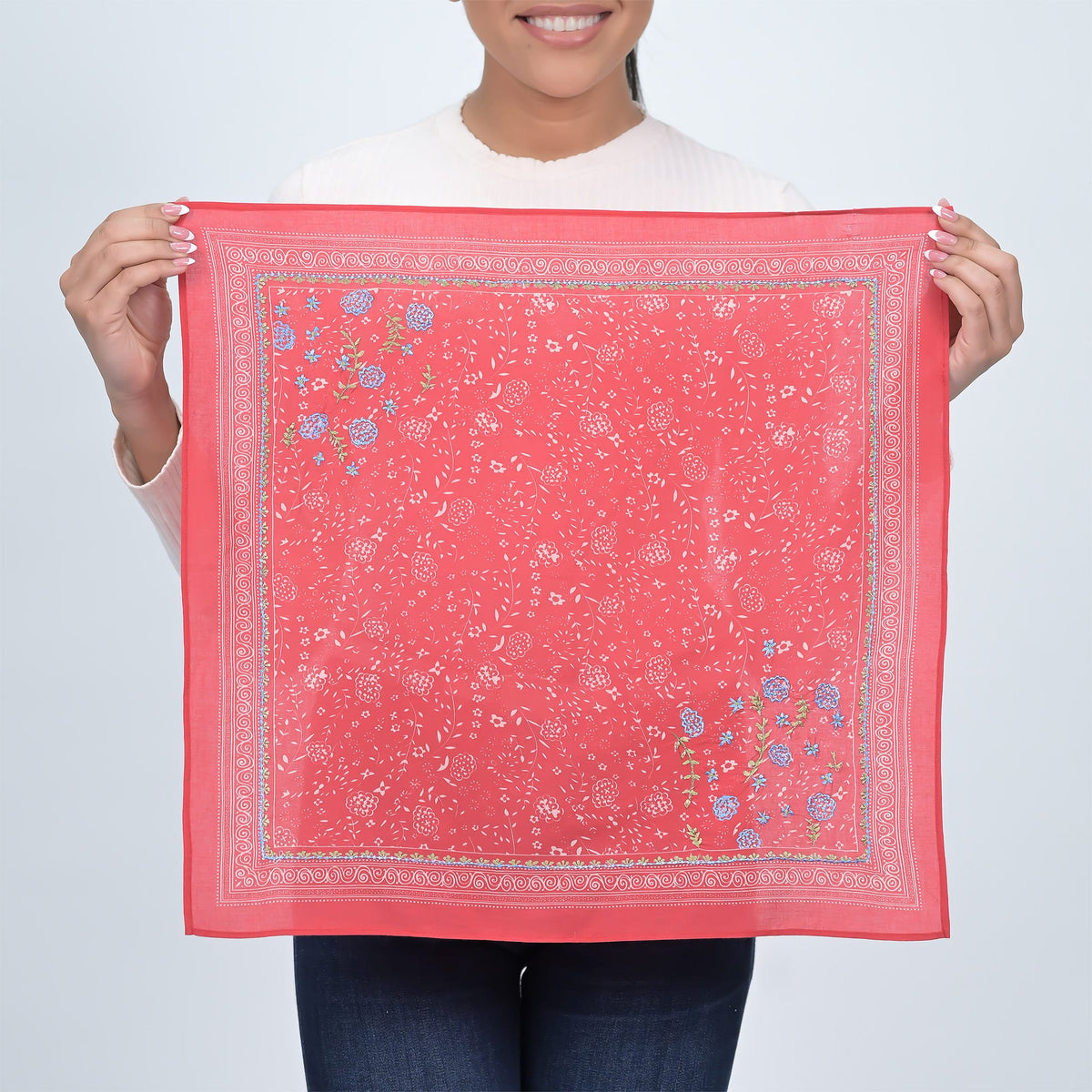 Red Embroidered Bandana Scarf
