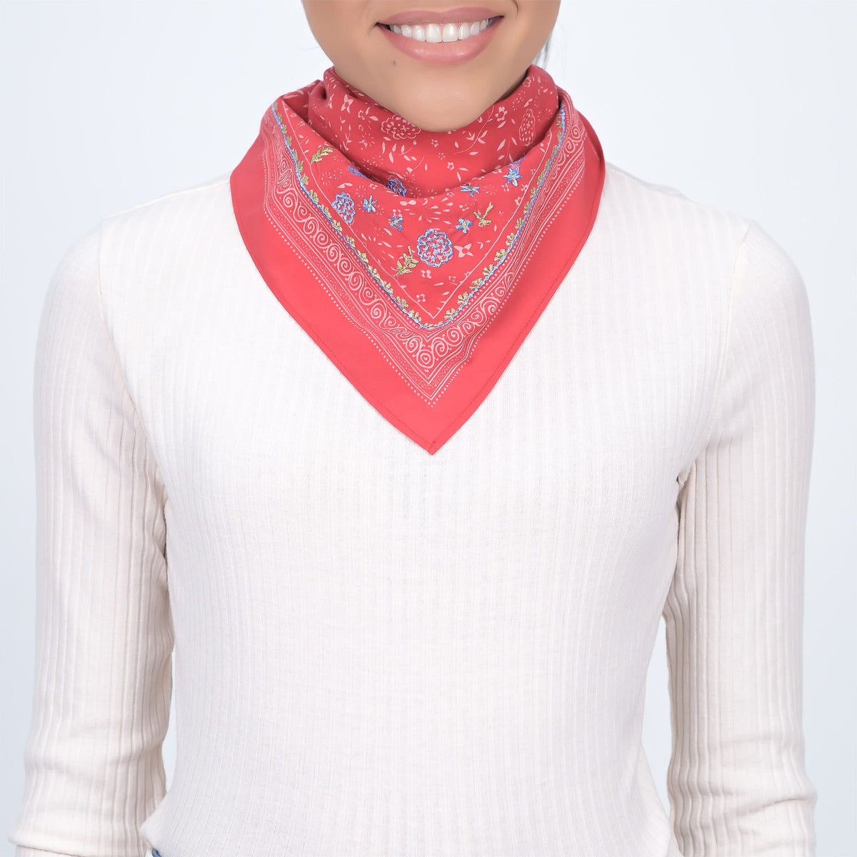Red Embroidered Bandana Scarf
