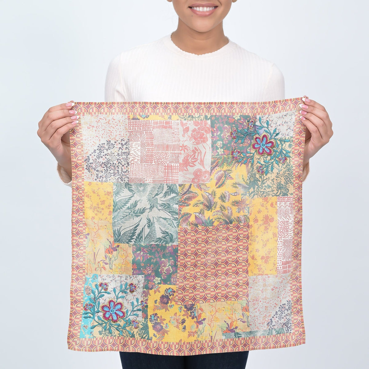 Harvest Gold Wallpaper Patchwork Embroidered Bandana Scarf