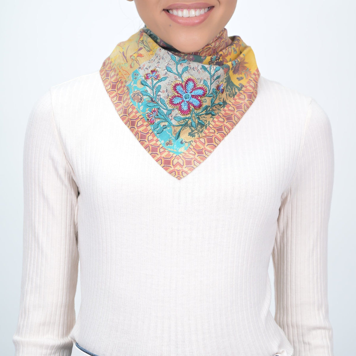 Harvest Gold Wallpaper Patchwork Embroidered Bandana Scarf