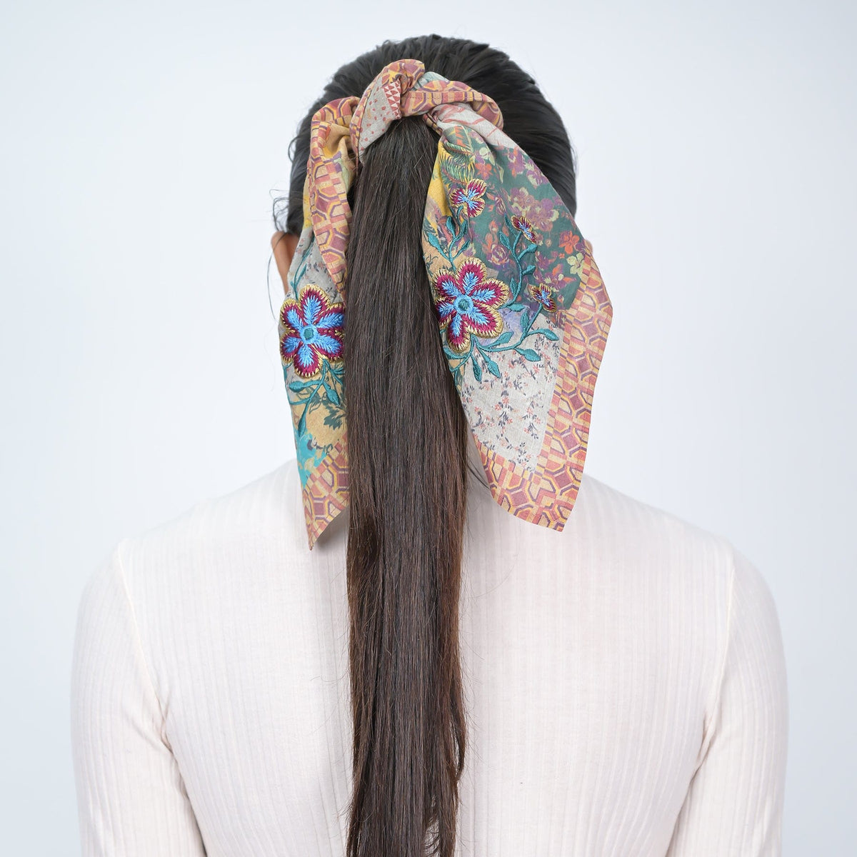 Harvest Gold Wallpaper Patchwork Embroidered Bandana Scarf