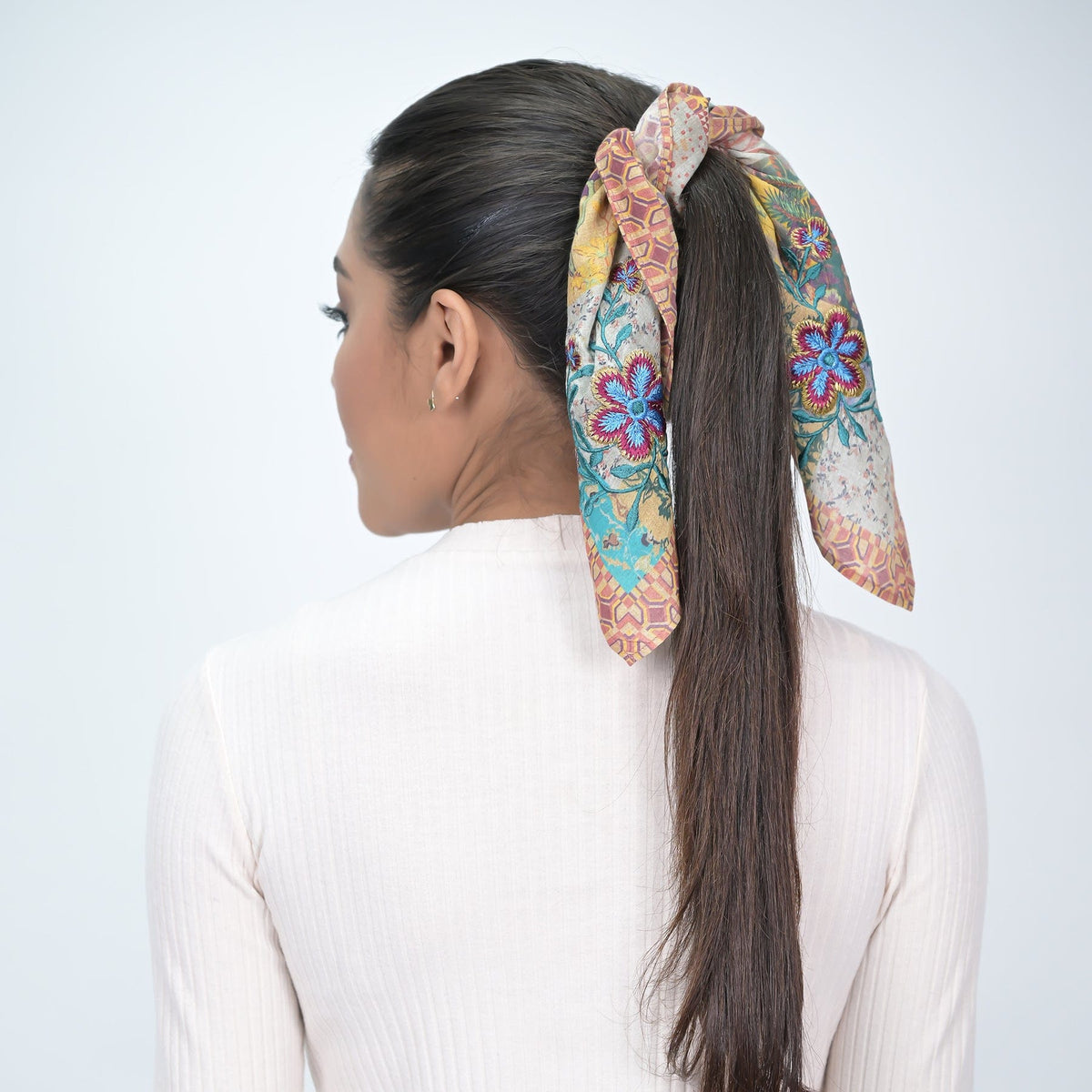 Harvest Gold Wallpaper Patchwork Embroidered Bandana Scarf