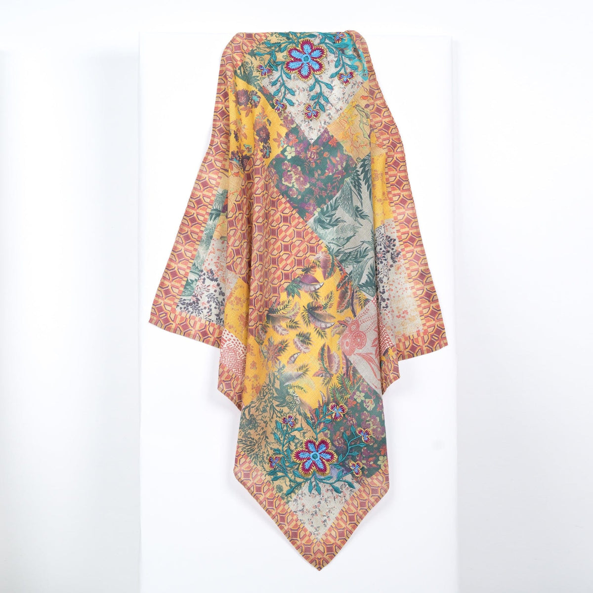 Harvest Gold Wallpaper Patchwork Embroidered Bandana Scarf
