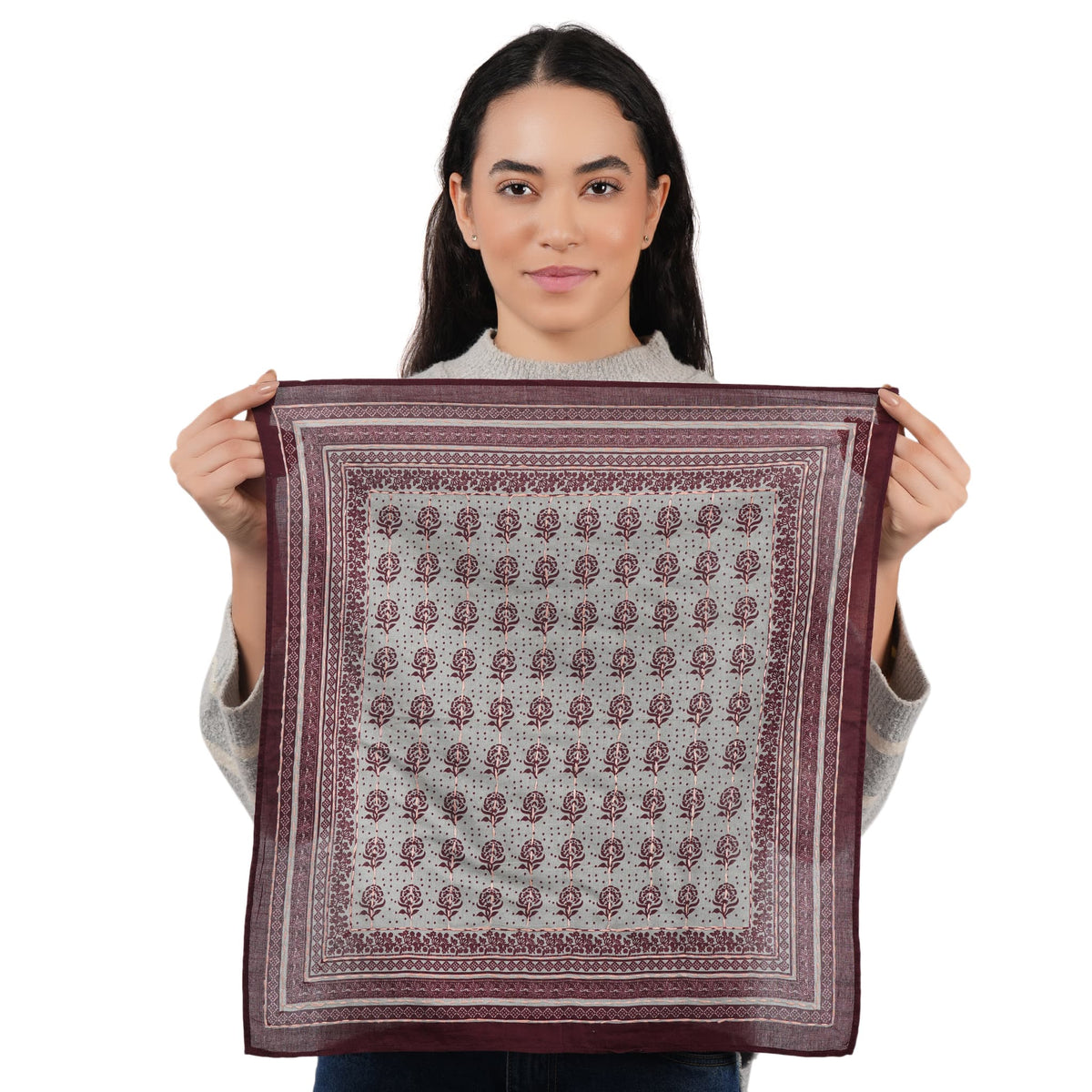Wine Floral Collage Cotton Scarf
