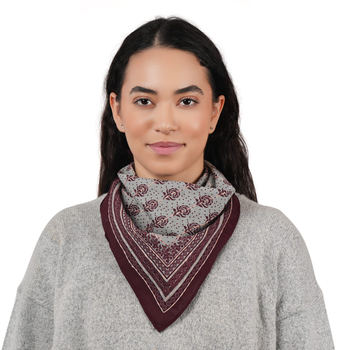 Wine Floral Collage Cotton Scarf