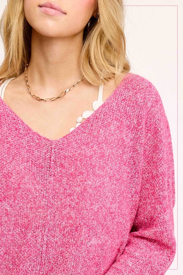 La Miel La Miel Lightweight Loose Fit V-Neck Sweater in Candy - Little Miss Muffin Children & Home