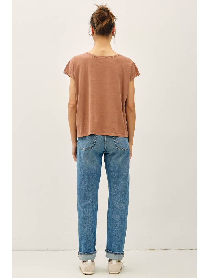 Garment Dyed Oversize Cut Split-V Cotton Slub Tee, 4 Available Colors
