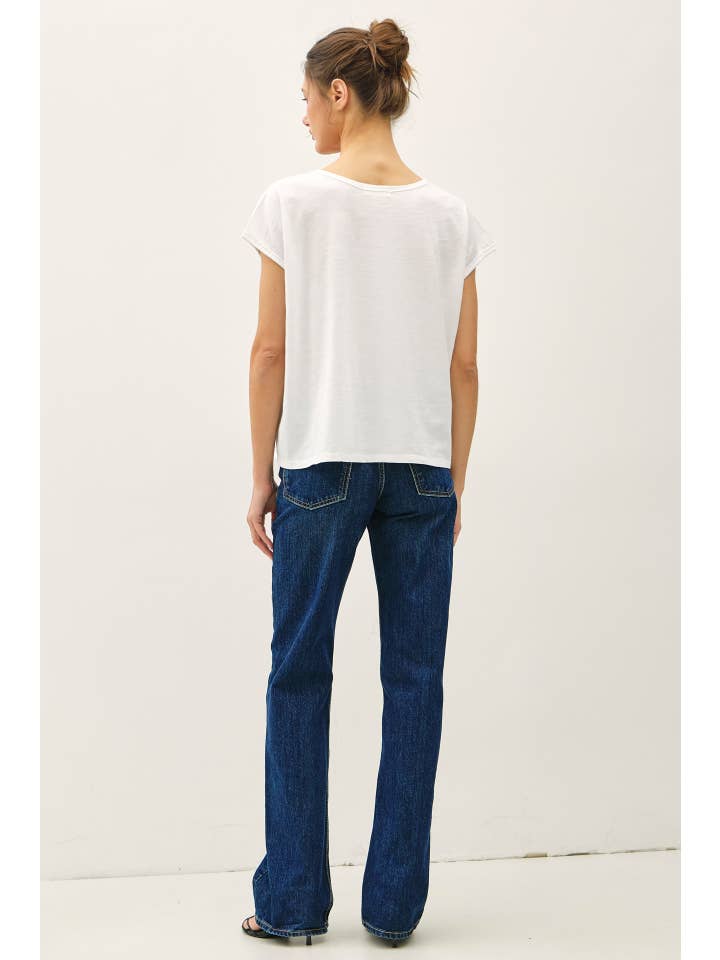 Garment Dyed Oversize Cut Split-V Cotton Slub Tee, 4 Available Colors