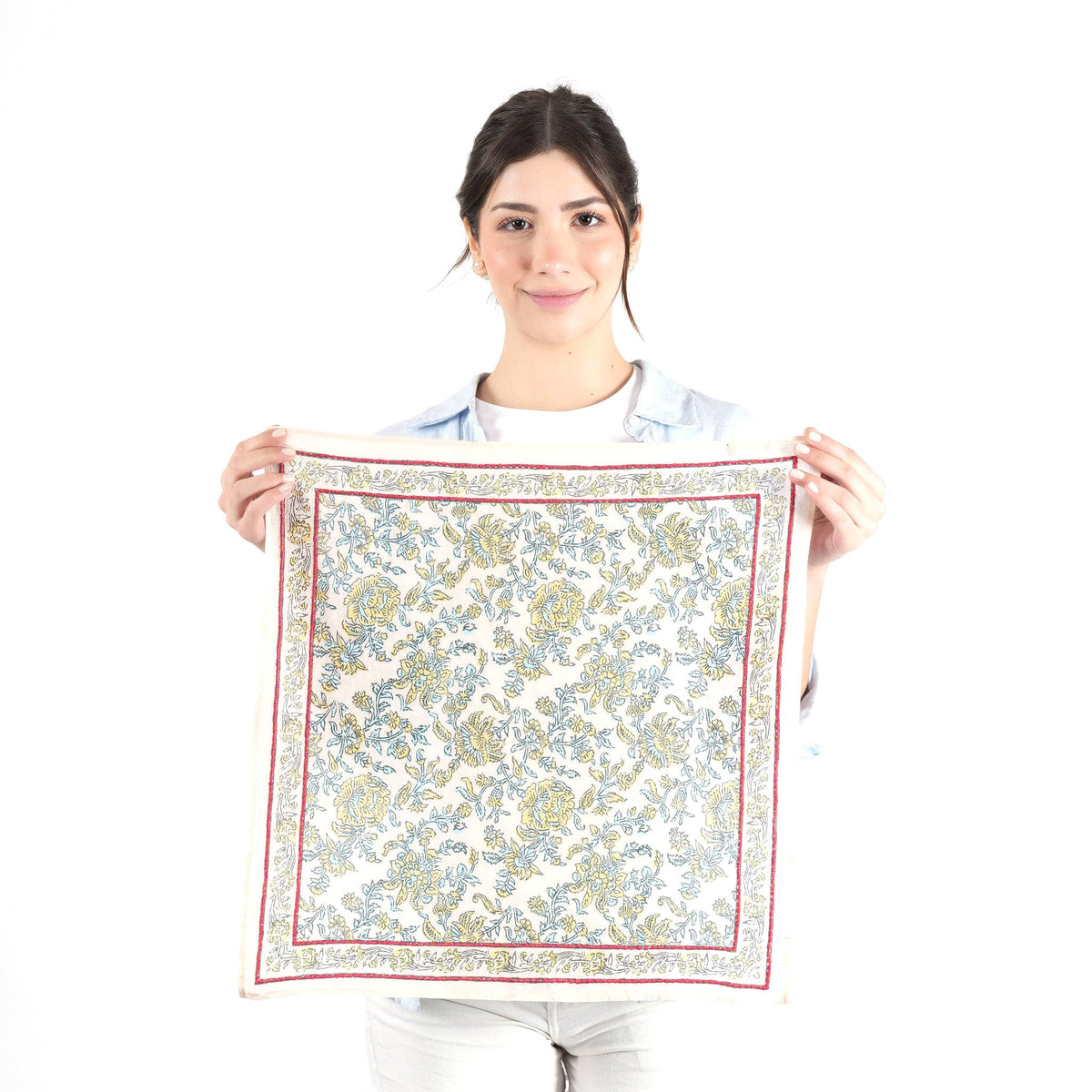 Beige Embroidered Bandana Scarf