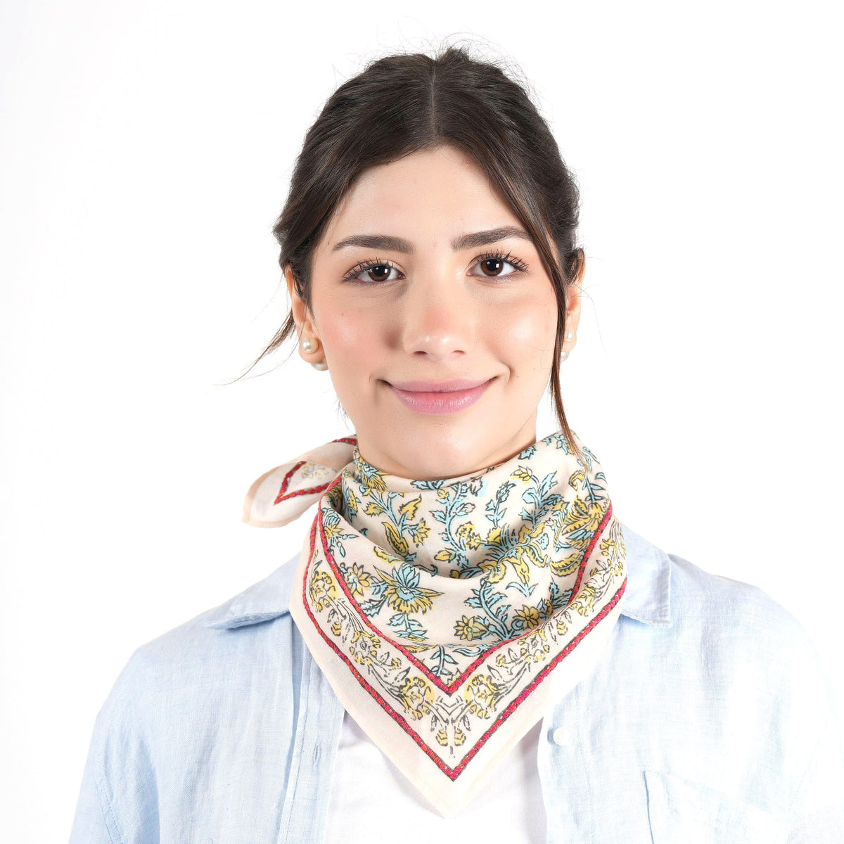 Beige Embroidered Bandana Scarf