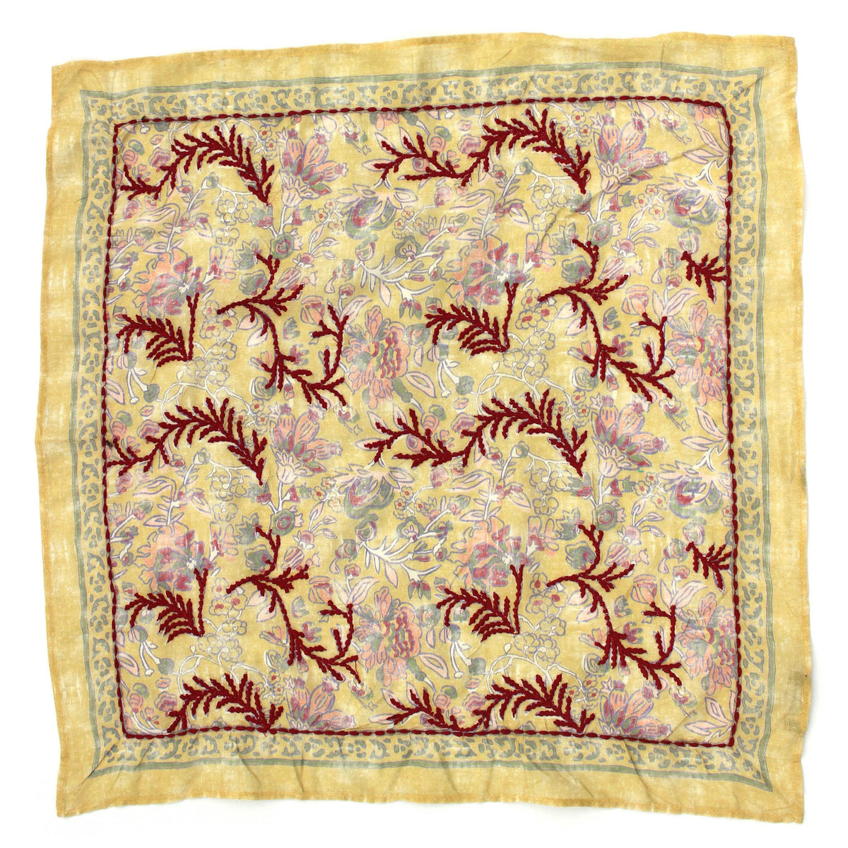 Dusty Ochre Embroidered Bandana Scarf