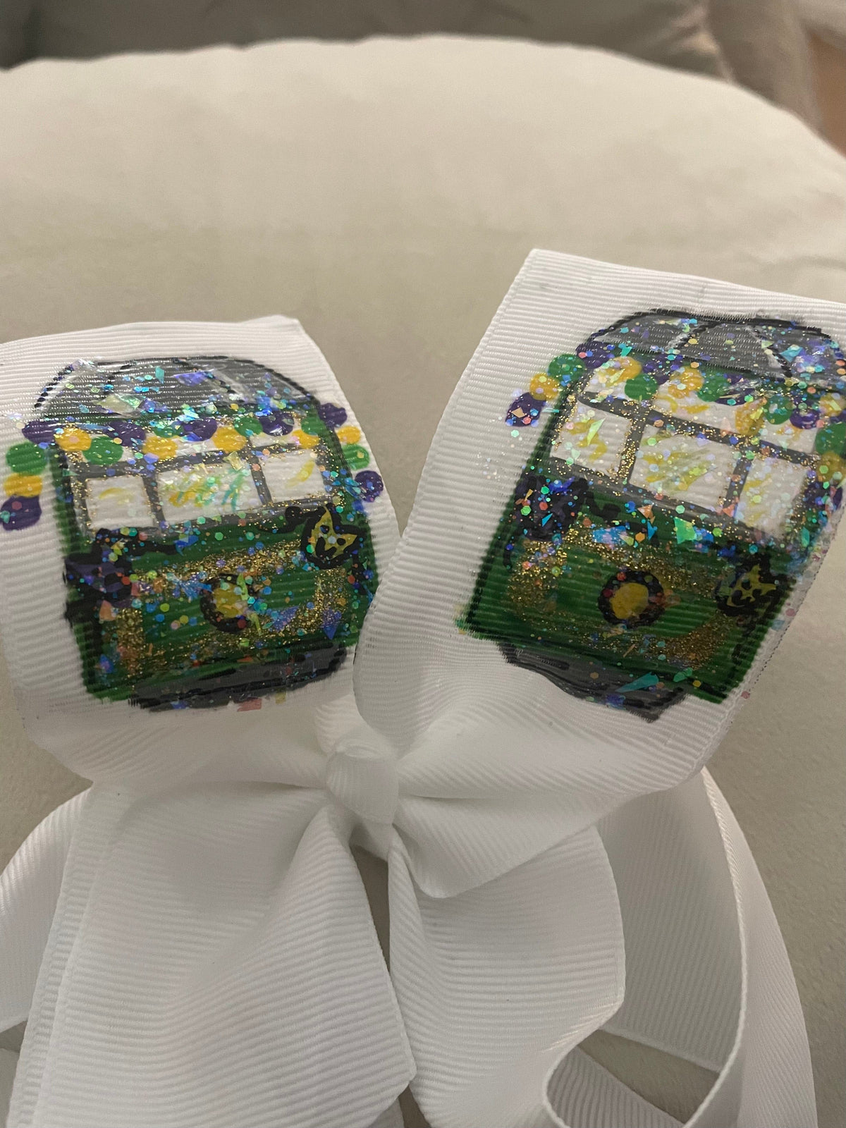 Heidi Davis Bows Heidi Davis Hand Painted Glitter Mardi Gras Streetcar Bow - Little Miss Muffin Children & Home