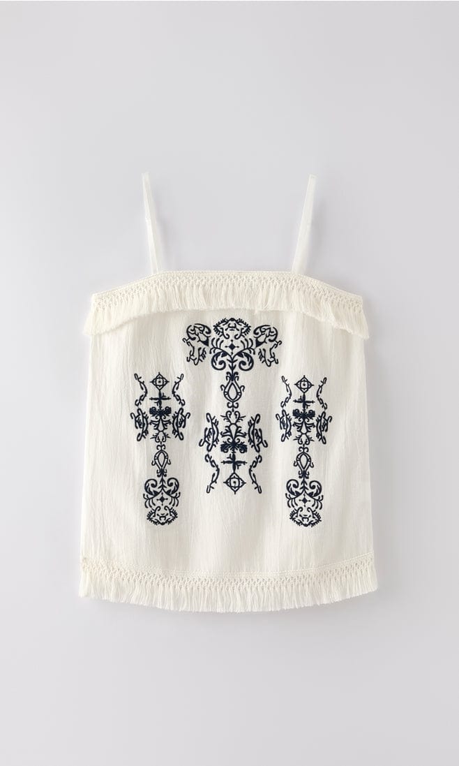 Miss Sparkling Embroidered Tank with Fringe Trim - Little Miss Muffin Children & Home