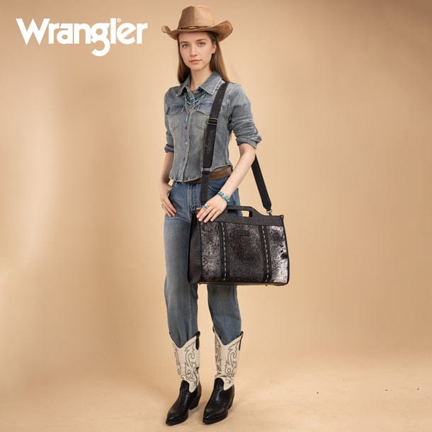 Black Wrangler Genuine Cowhide Large Tote/Crossbody