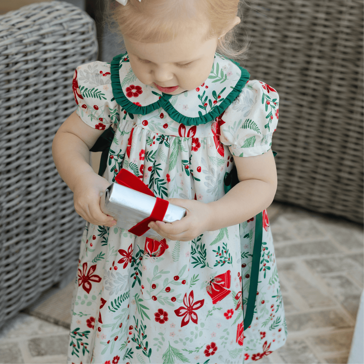 Heirloom Holly Float Dress with Basil Trim for toddler girls by Bailey Boys, view 2