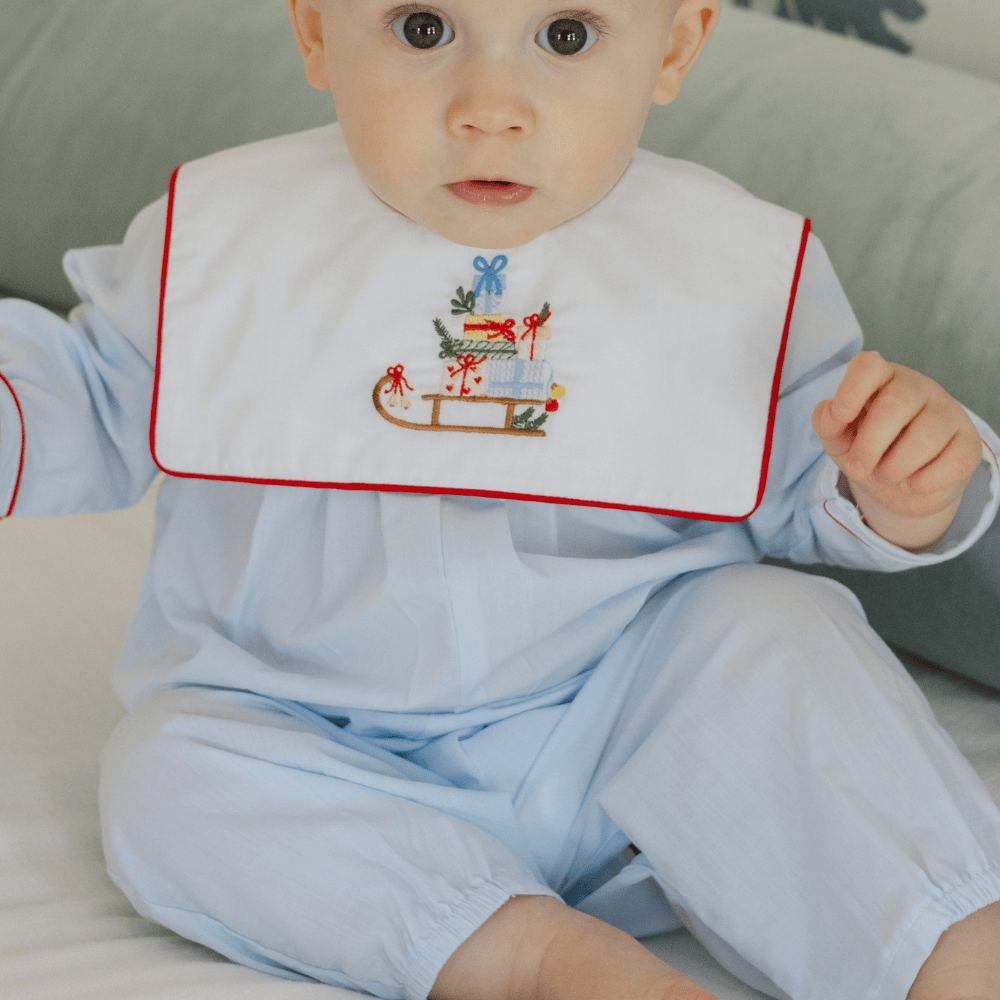 Santa's Sleigh Light Blue Dressy Bubble Long for baby boys by Bailey Boys, view 2