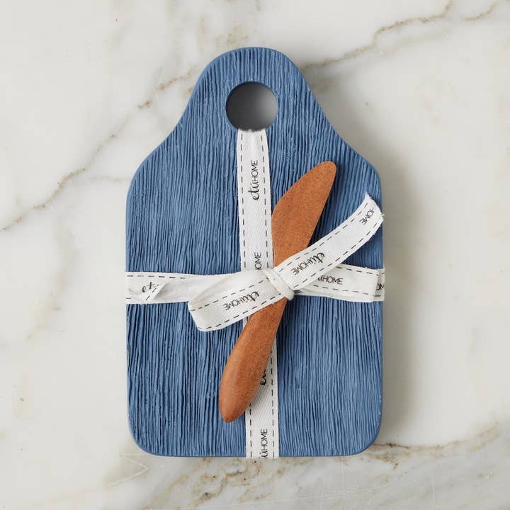 blue cheeseboard with cutting knife