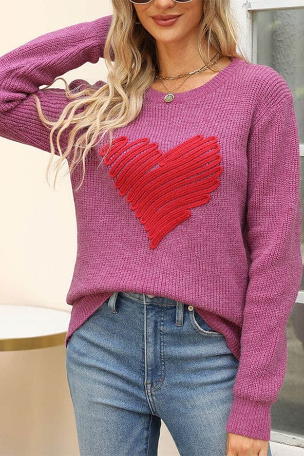 Unishe Valentine's Day Contrast Heart Knit Pullover Sweater - Little Miss Muffin Children & Home