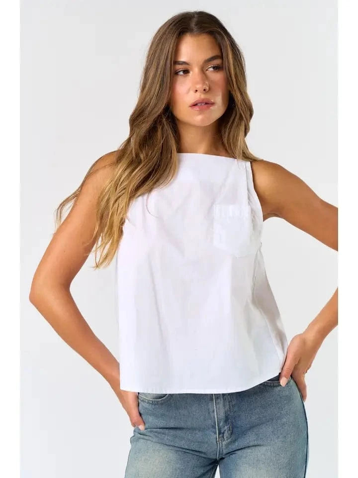 Lalavon Lalavon Pleated Square Neck Poplin Tank - Little Miss Muffin Children & Home