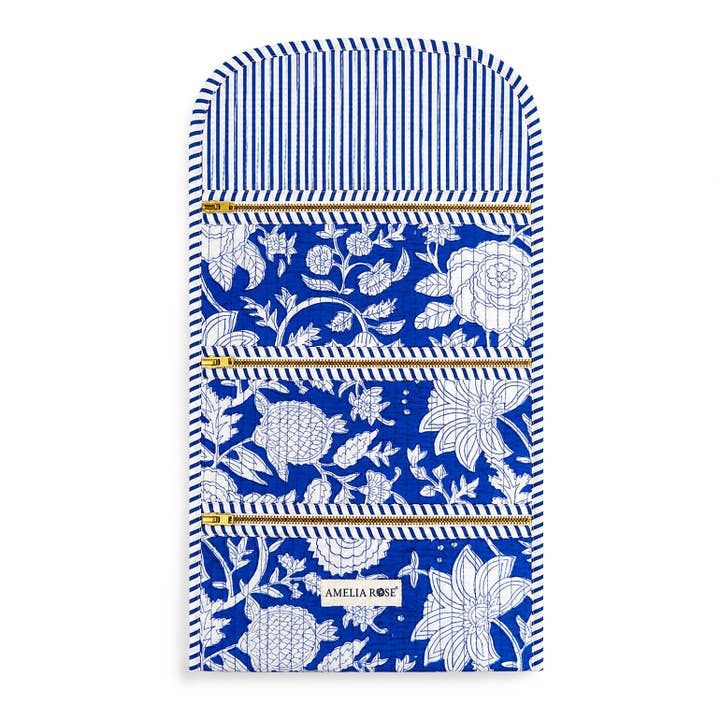 Cotton Quilted Jewelry Roll in Cornflower
