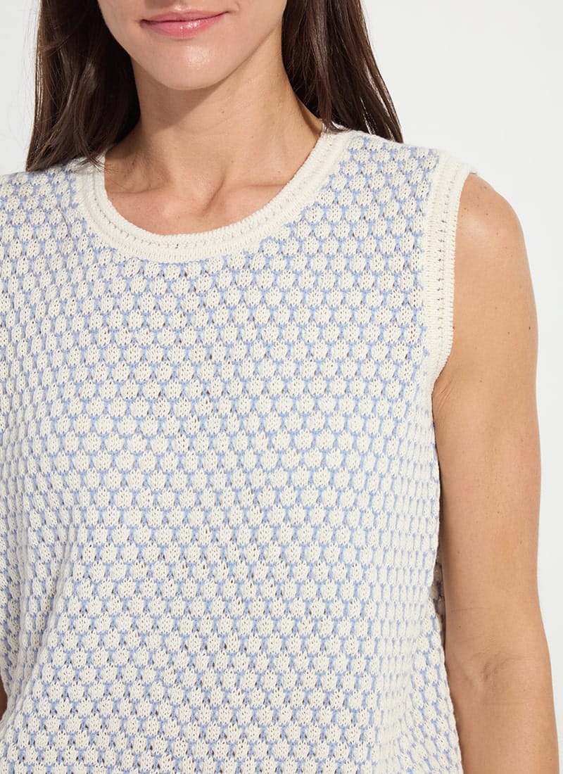 Claire Textured Mesh Sweater Shell in Ecru/Azzuro