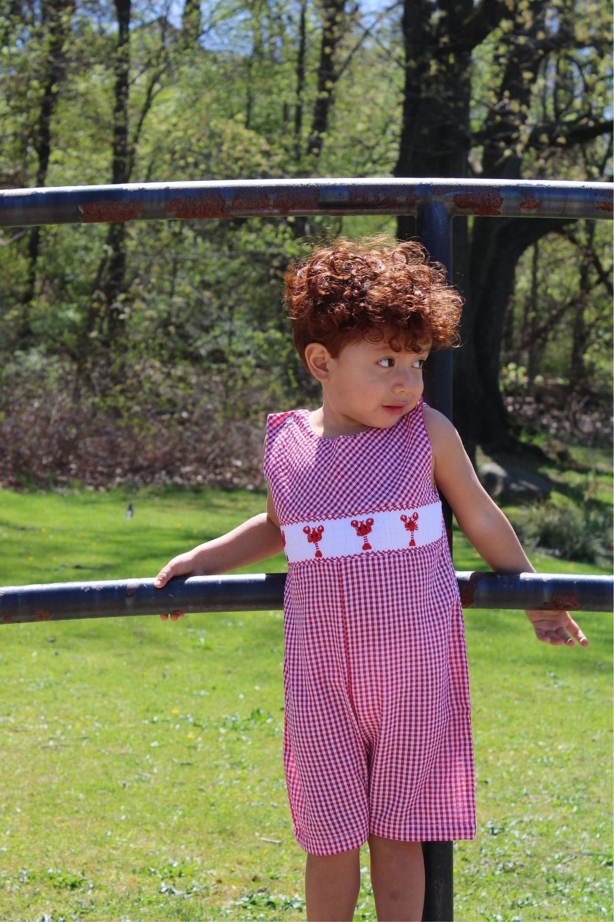 Lobster Seersucker Boy Romper Red