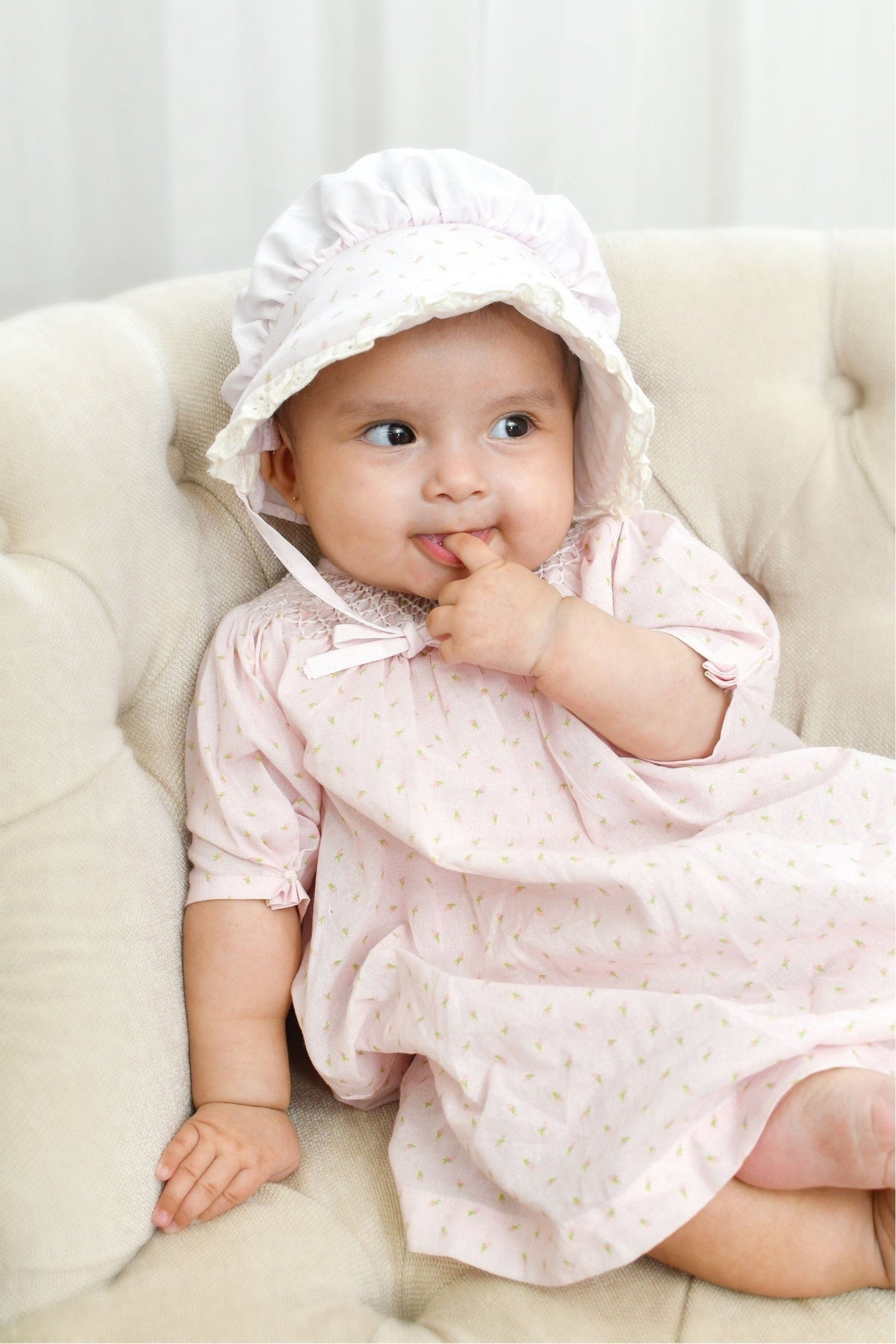 Imagewear LLC Pink Rosebud Print Dress with Bonnet - Little Miss Muffin Children & Home