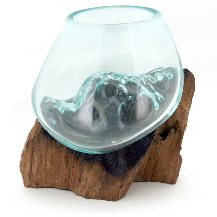 Contrast Inc Contrast Inc Driftwood Teak & Single Blown Glass Bowl - Little Miss Muffin Children & Home