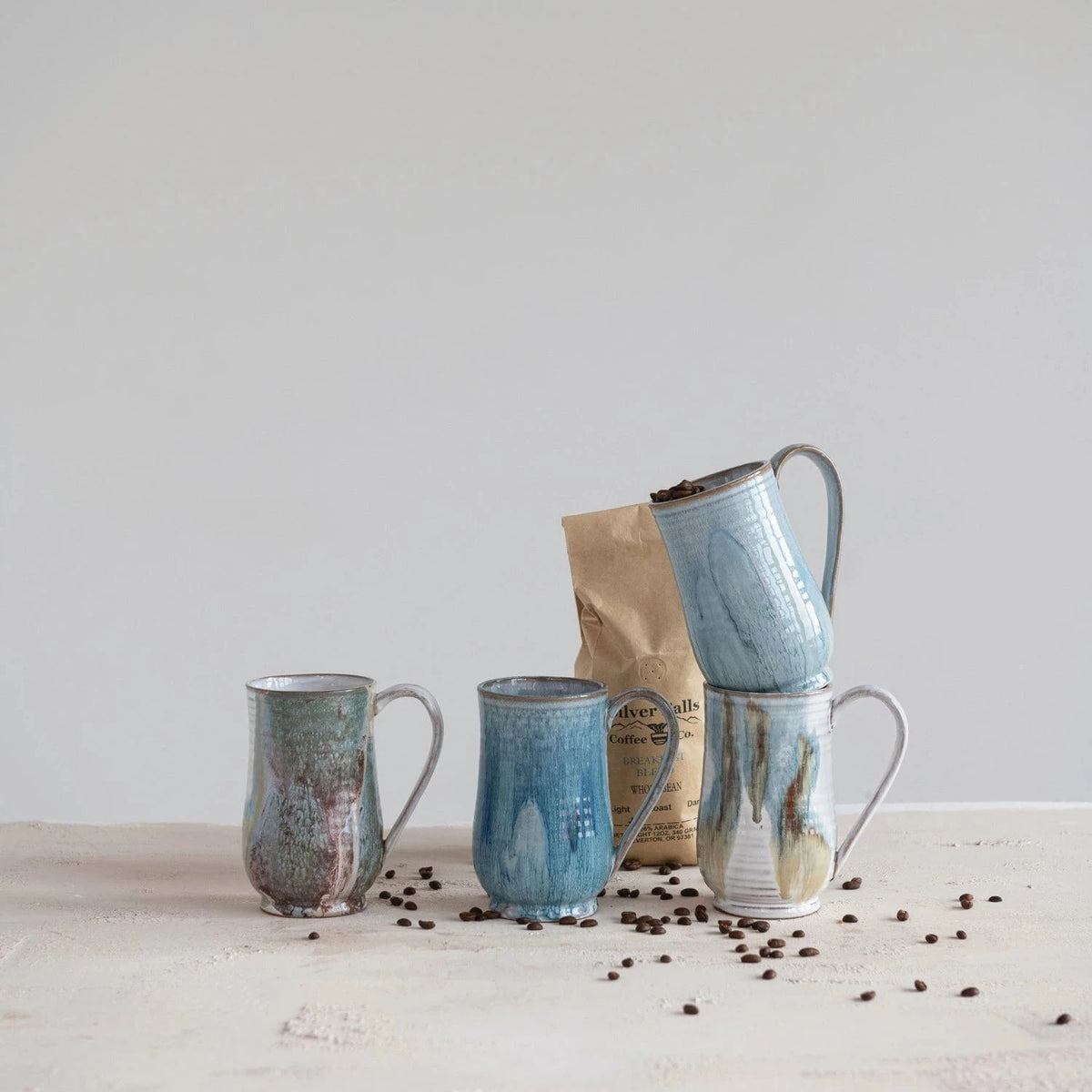 Set of blue ceramic mugs 20 oz