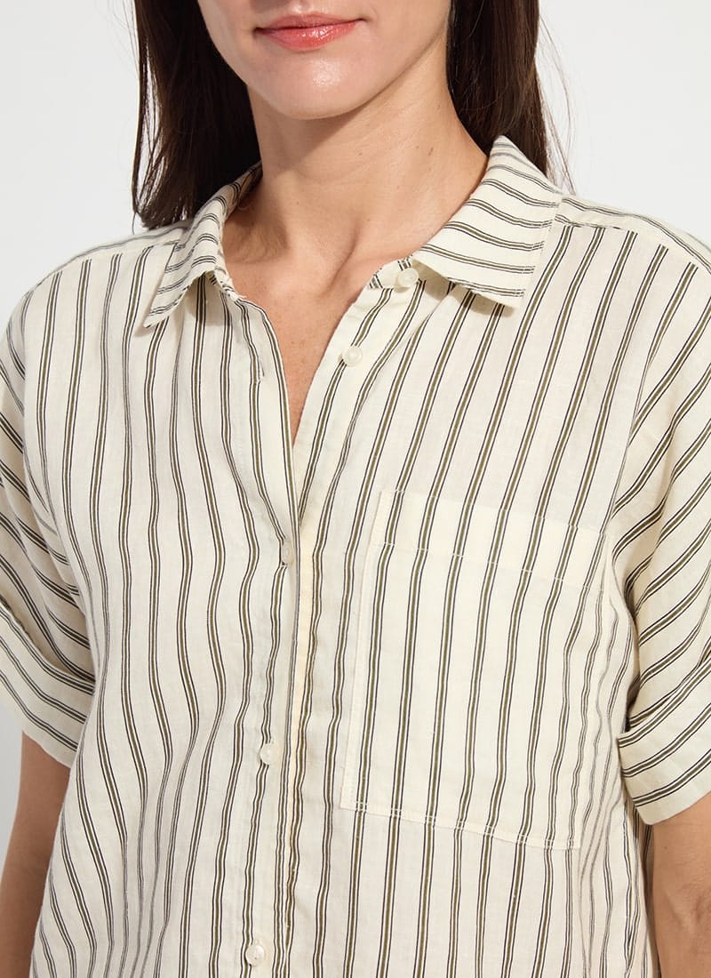Adley Linen Boxy Shirt in Olive Grove Stripe
