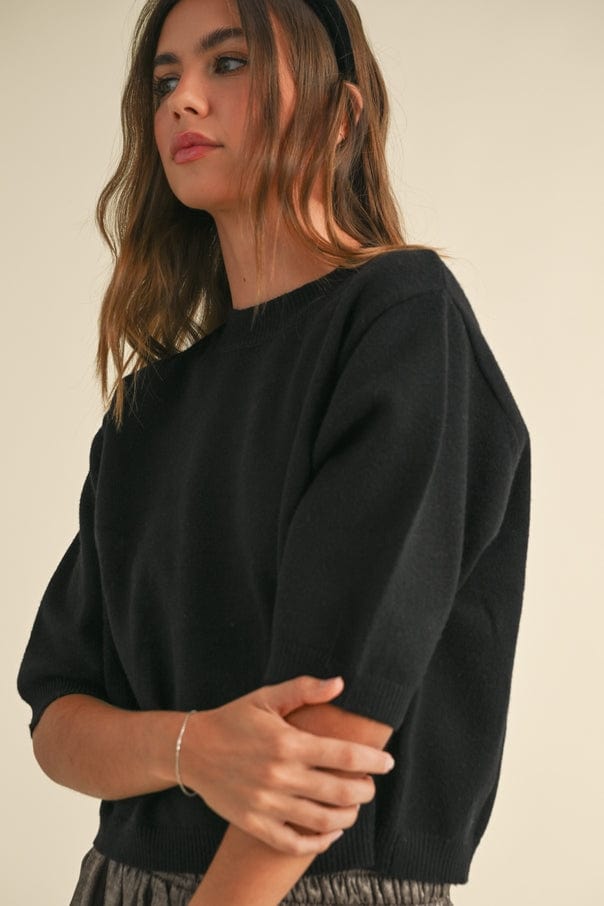 Miou Muse Miou Muse Short Sleeve Sweater in Black - Little Miss Muffin Children & Home