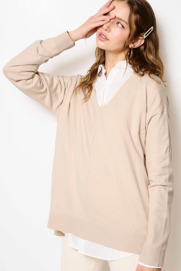 La Miel La Miel Lightweight V-Neck Sweater in Coconut Milk - Little Miss Muffin Children & Home