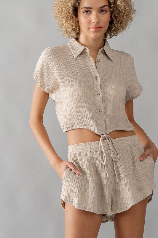 Urban Daizy Urban Daizy Button Down Crop Top Elastic Shorts Gauze Set - Little Miss Muffin Children & Home