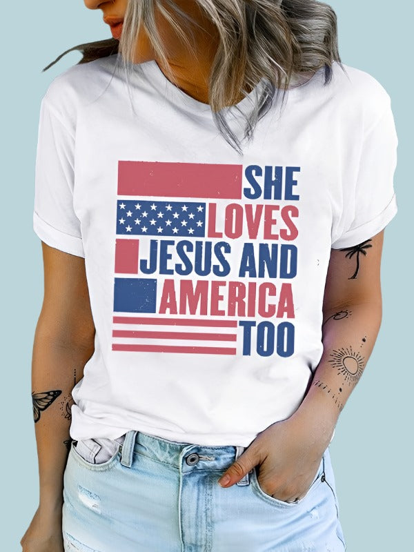 Rosa Clothing Rosa Clothing USA Flag She Loves Jesus and America Too USA Tshirt - Little Miss Muffin Children & Home