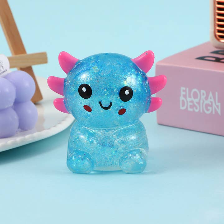 Axolotl Sequin Cartoon Animal Squishy Slow Rising Stress Relief Fidget Toy, 2 Colors Available