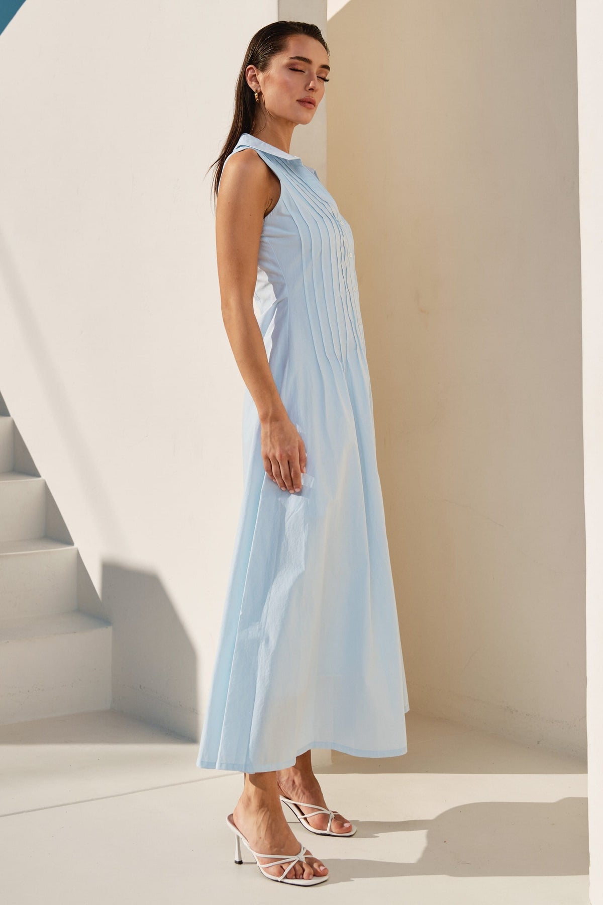 Pintuck Sleeveless Maxi Dress