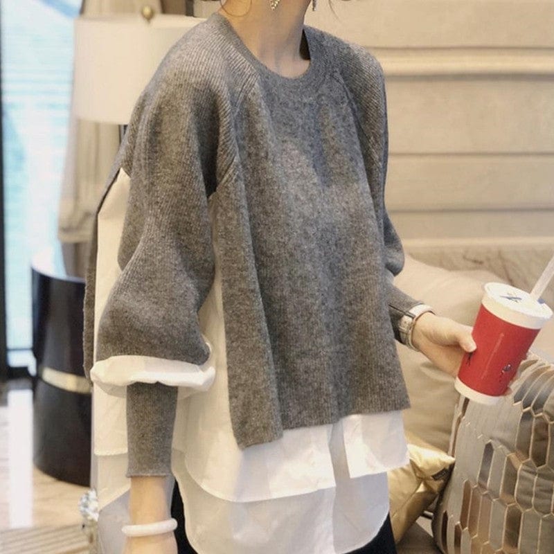 KooPros KooPros Crewneck Patchwork Combo Pullover Sweater in Gray - Little Miss Muffin Children & Home