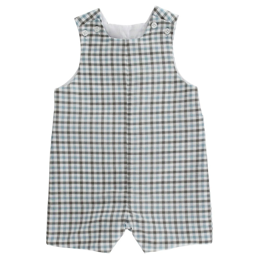 Bailey Boys Pigeon Plaid Short John John with Tab - Little Miss Muffin Children & Home